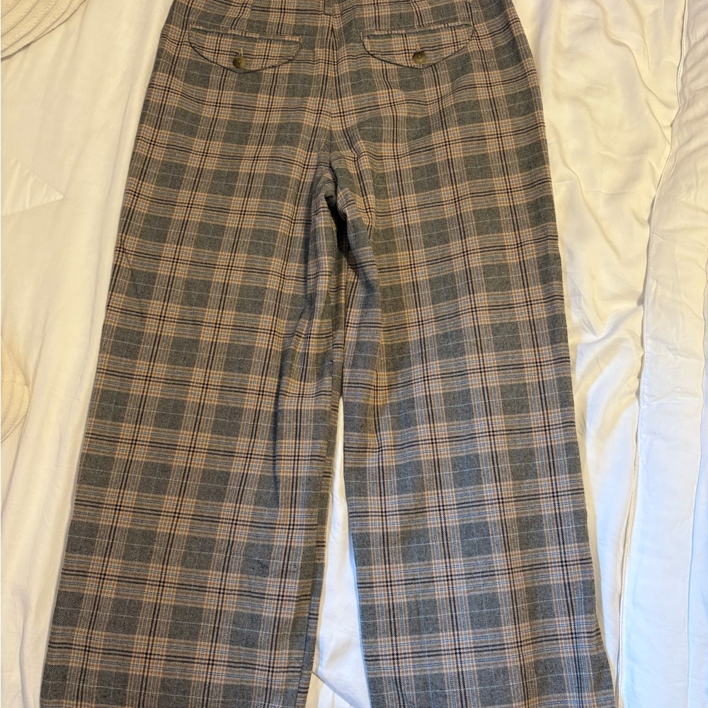 American Eagle Outfitters Wide Leg Plaid Pants - Gray and Tan - Picture 2 of 6